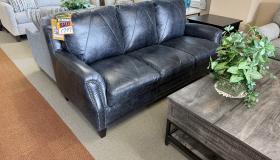 blue leather sofa